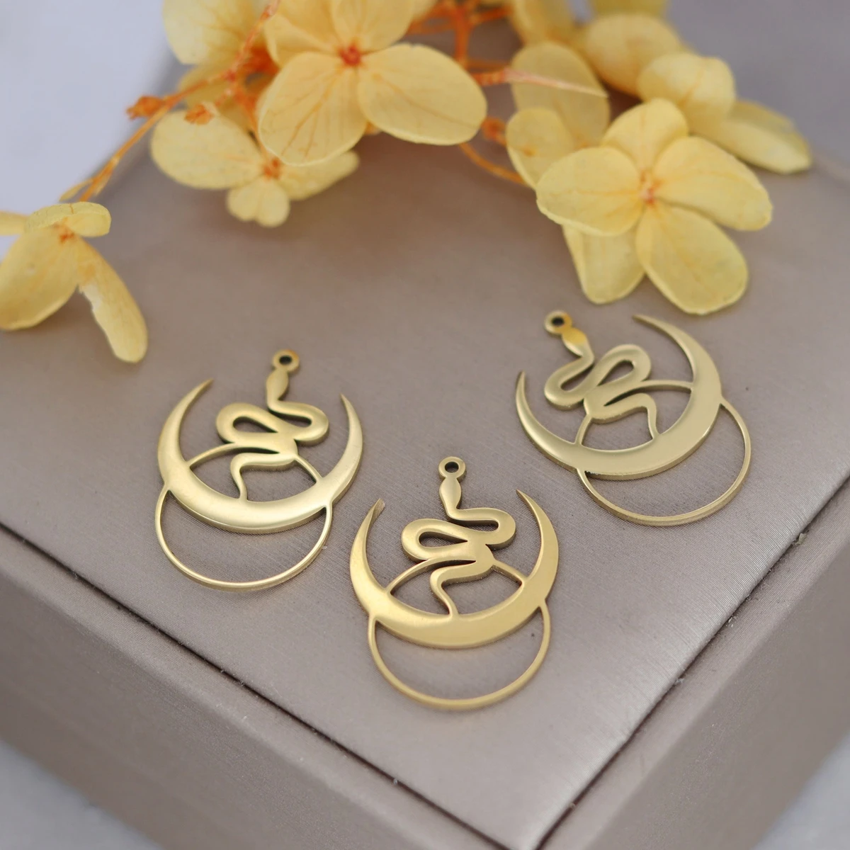 3pcs Crescent Moon Snake Charms Connector DIY Craft Bracelets Necklace Women Charm For Jewelry Making Stainless Steel Pendant
