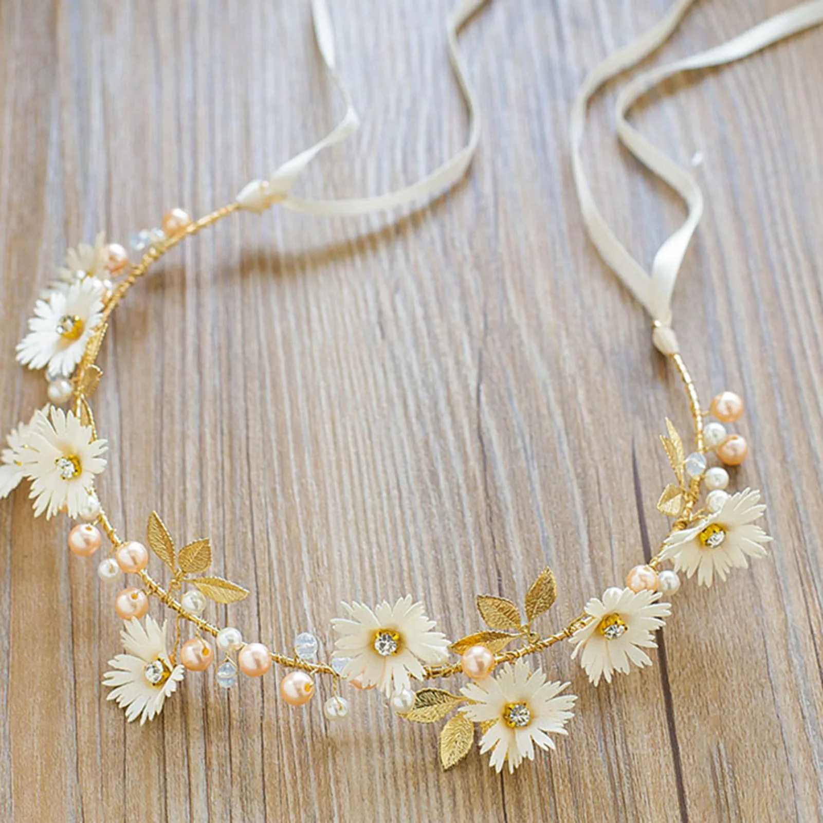 Elegantes Braut-Stirnband für Mädchen, imitierte Perlenkronen, Braut-Hochzeits-Stirnband für Mädchen, Blumengirlande, romantisches Blumen-Stirnband für Mädchen – Detail 6