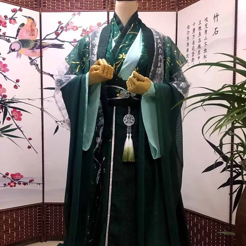 Hanfu สีเขียวชุดขนาดใหญ่ขนาด 5XL ที่กําหนดเองฮาโลวีน Nobility คอสเพลย์เครื่องแต่งกายสําหรับชายขนาดใหญ่จีนแบบดั้งเดิม Vintage
