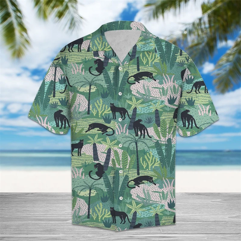 Chemise hawaïenne à imprimé léopard 3D pour hommes, chemises respirantes pour hommes, vêtements d'été, chemisier à manches courtes, 03, vacances