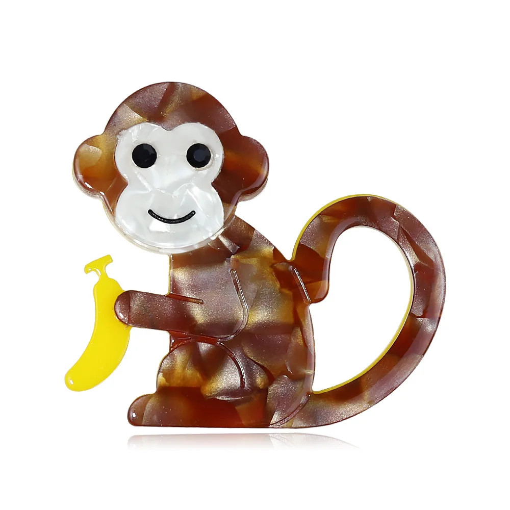 Cute Acrylic Animal Monkey Cartoon Pin Monkey Holding Banana Brooch Cute Denim Clothing Bag Packaging Niche Accessories