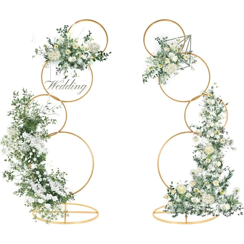 Gold Arch Backdrop Stand 5Ft Wedding Round Hoop Backdrop Stand, 4 Tier Floral Balloon Arch Stand