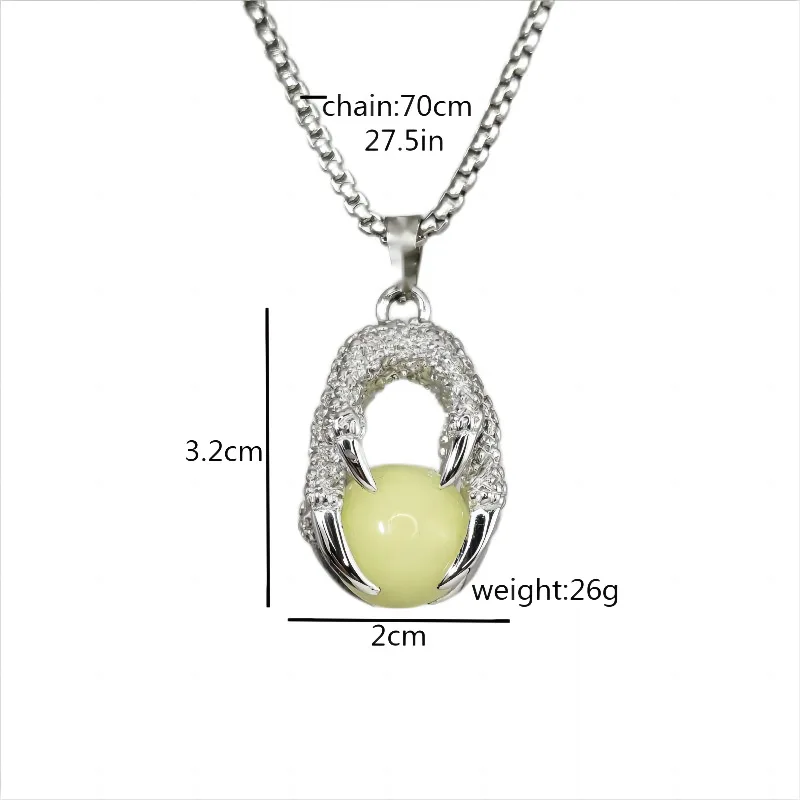 European and American stainless steel chain men's domineering luminous dragon claw dragon ball pendant fashion jewelry men's lum