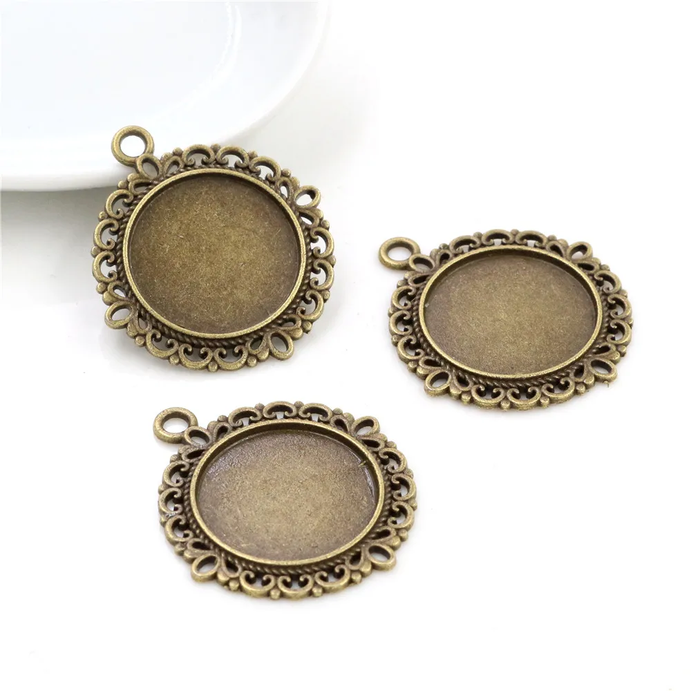 10pcs 20mm Inner Size Antique Silver Plated Bronze Black Classic Flower Style Cabochon Base Setting Charms Pendant