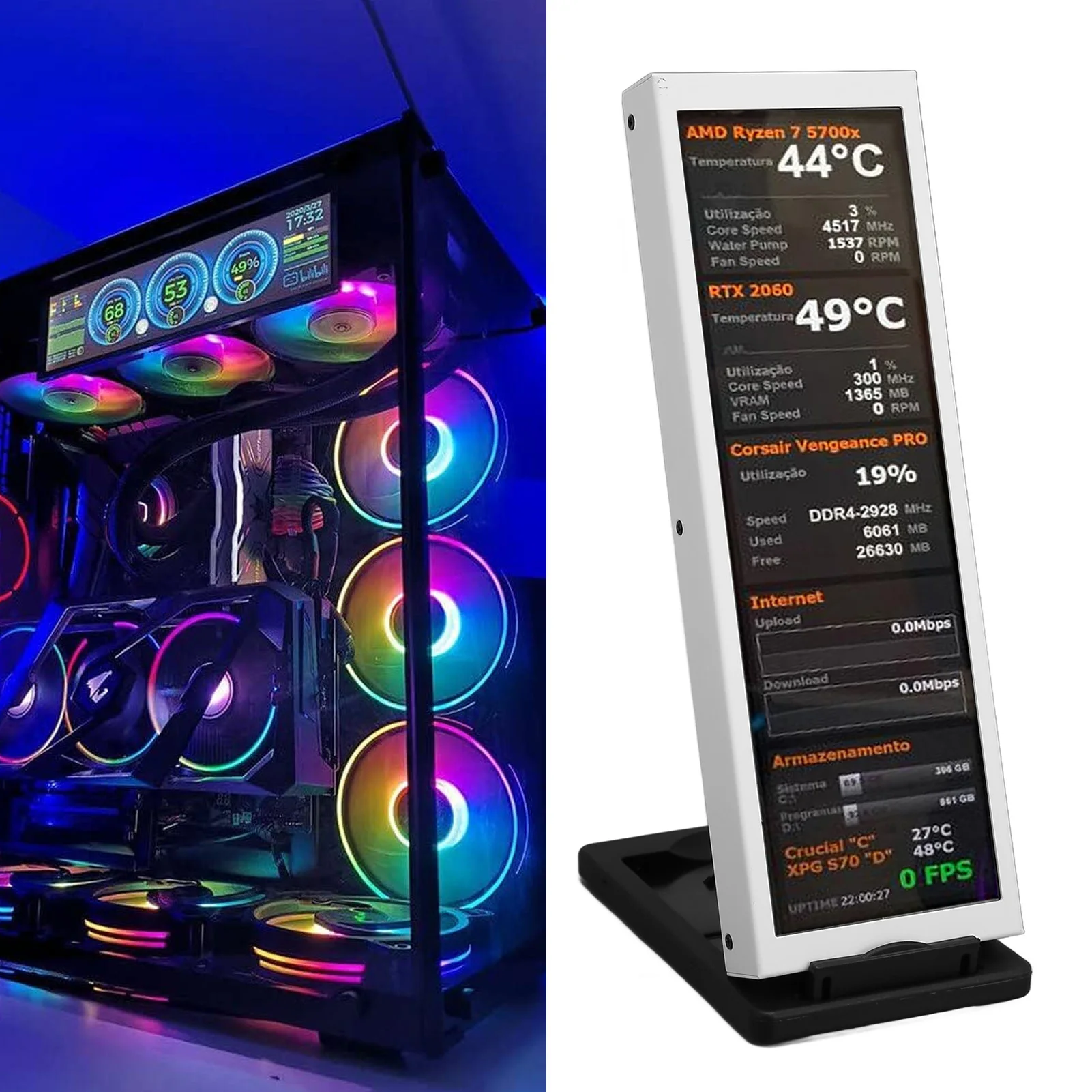 7.9in PC Temp Monitor Metal Case  CPU GPU SSD Data Temperature Monitor Panel for AIDA64 Hardware Driver Board PC Mini Monitor