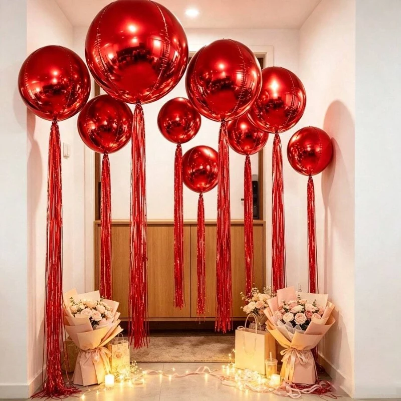 11pcs 4D Red Christmas Foil Balloons with Foil Curtain 10/22/32inch 4D Gold Silver Round Helium Balloon for Birthday Wedding Bab