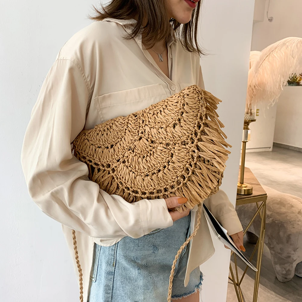 2024 Summer Straw Bags For Women Handmade Tassel Beach Bags Raffia Rattan Woven Handbags Female Vacation Crossbody Bags Clutch