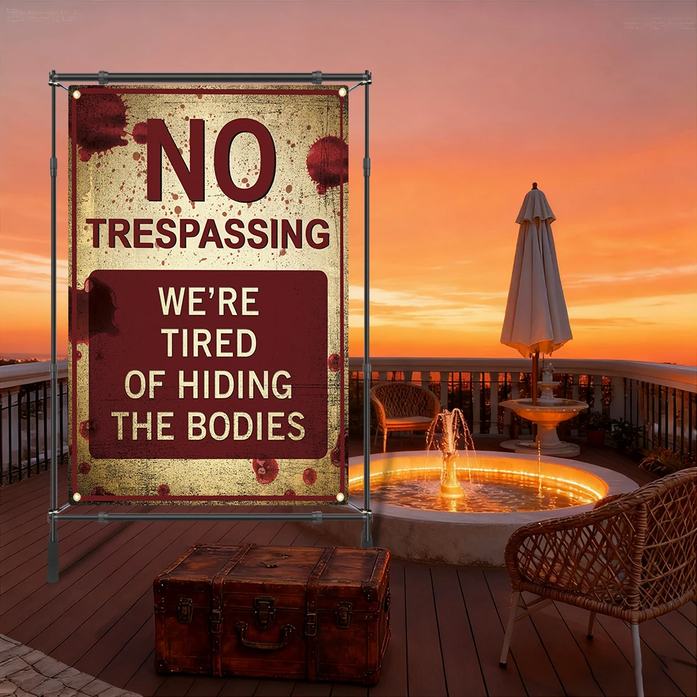 Halloween Decorations Flag For Outdoor Yard Garage Wall Tapestry Rustic Vintage No Trespassing We're Tired Of Hiding The Bodies