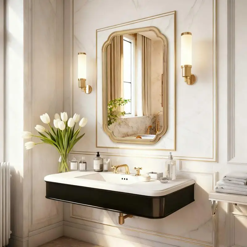 مرآة زخرفية بإطار من الخشب الصلب مقاس 24 × 36 بلون خشبي طبيعي، مثالية لغرفة النوم والحمام وغرفة المعيشة #2