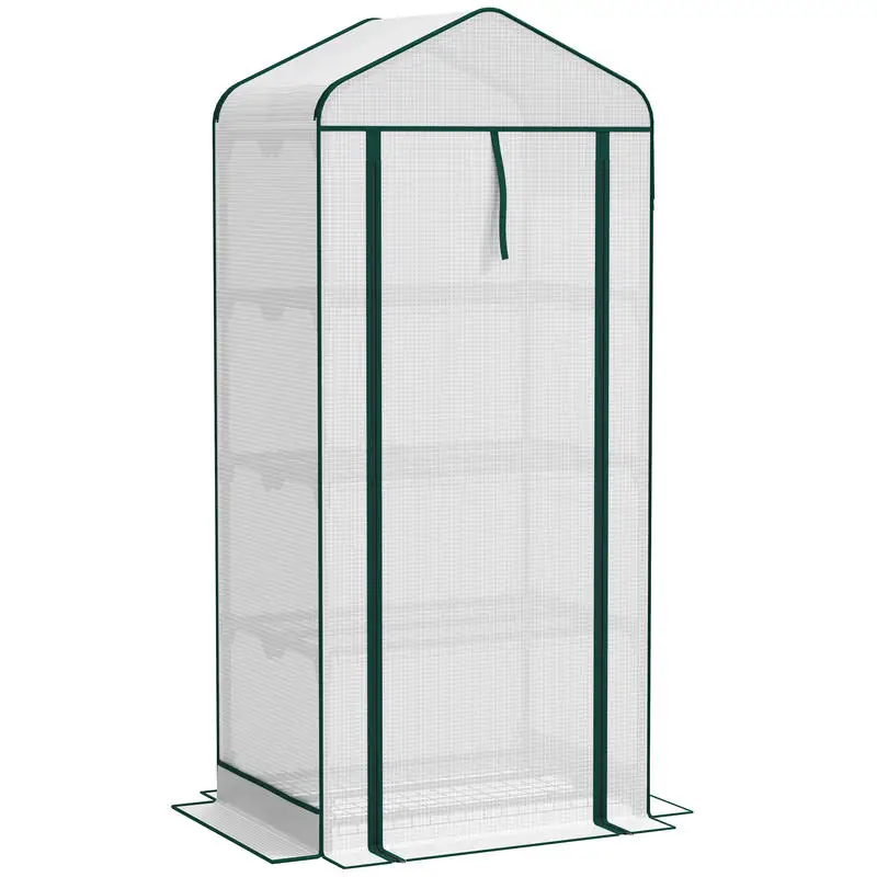 

Mini Greenhouse with Screen Roof, 4 Tier Portable Small Greenhouse with High Strength PE Cover, White