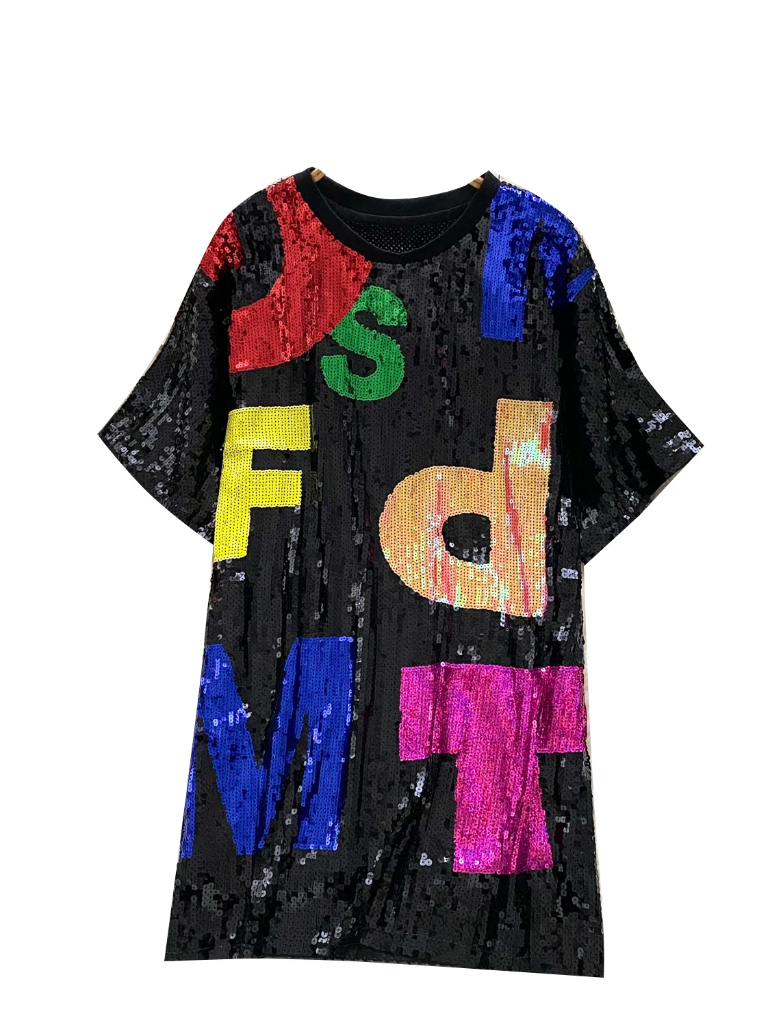 Vestido de Verano para Mujer, Cuello Redondo, Manga Corta, Brillante, Diseño Hoado que Cubre la Figura, Falda Midi Sensacional