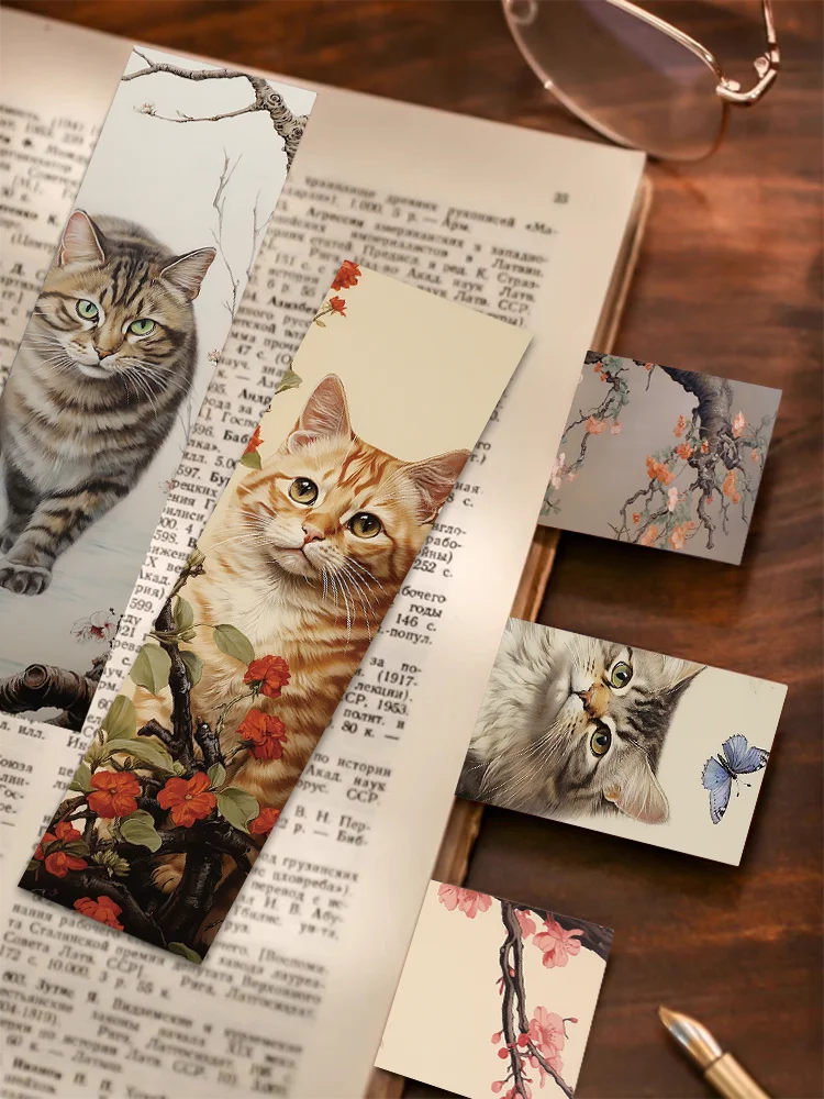 30pcs Japanese cat bookmark Cartoon cute animal decoration Reading page mark Book mark page holder Student supplies Message card