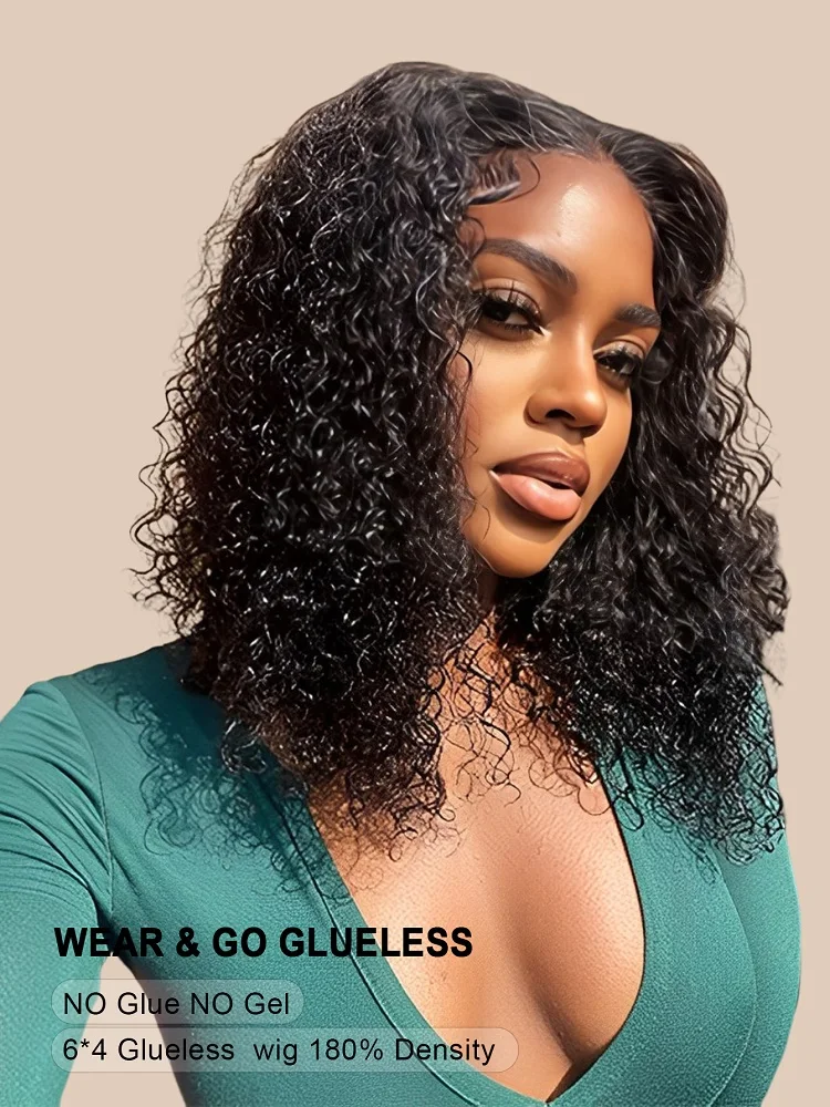 

Glueless Wigs Pre Cut Lace 6x4 Deep Wave Hair Wigs 180% Density Ready to Wear Bob Wigs Pre Plucked Bleached Knots Wigs For Women