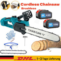 2x Battery 12'' Electric Cordless Chainsaw Power Wood Cutter Saw For Makita 18V with oil system