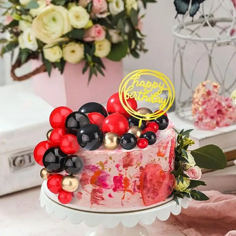 5pcs Cake Topper Balls Red Black Gold DIY Birthday Cupcake Toppers Ball for Baby Shower New Year Chritmas Cake Decoration 2023