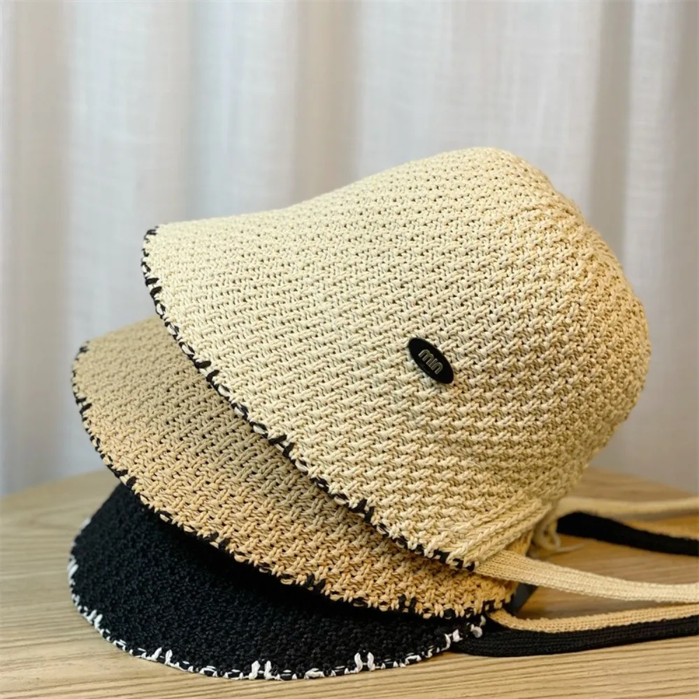 

Fashion Woven Bucket Hat Acrylic Fiber Adjustable Beach Sun Hat Casual Large Fisherman Hat for Women