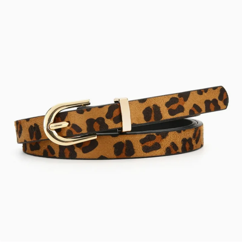 Retro Boho Style Leopard Print Thin PU Belt - Slim Fit Decorative Belt for Women Daily & Party