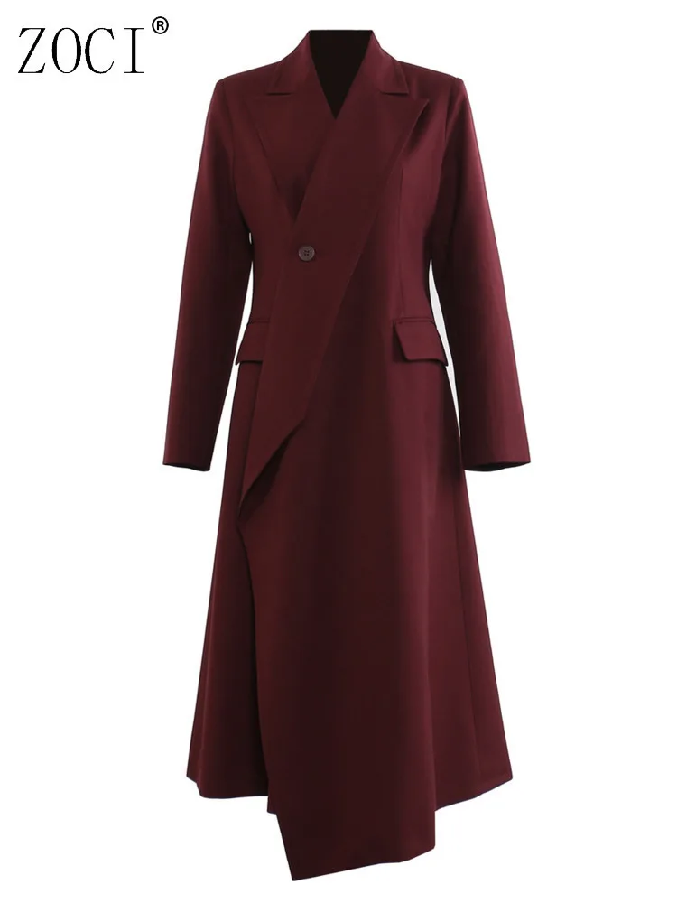 

ZOCI Angora Red Trench Coats For Women Solid Color Office Lady Long Suit Coats Female Windbreaker Outerwear 2024 Winter New