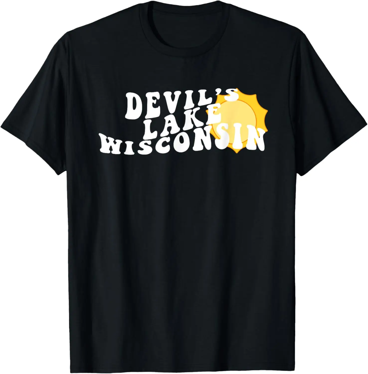 

Devil's Lake Wisconsin WI Retro Wavy Souvenir Vacation T-Shirt