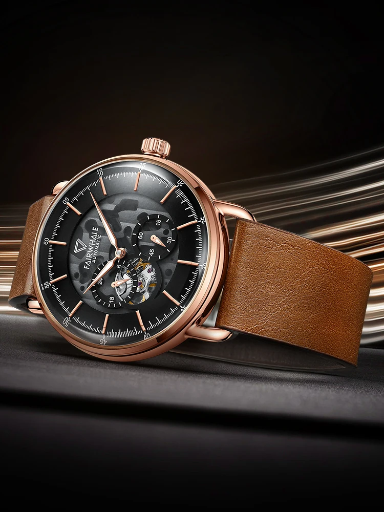 43mm Luxury Men's Watch Automatic Watch Elegant Man Watches Install Automatic Mechanical Movement Transparent Back Cover Watch