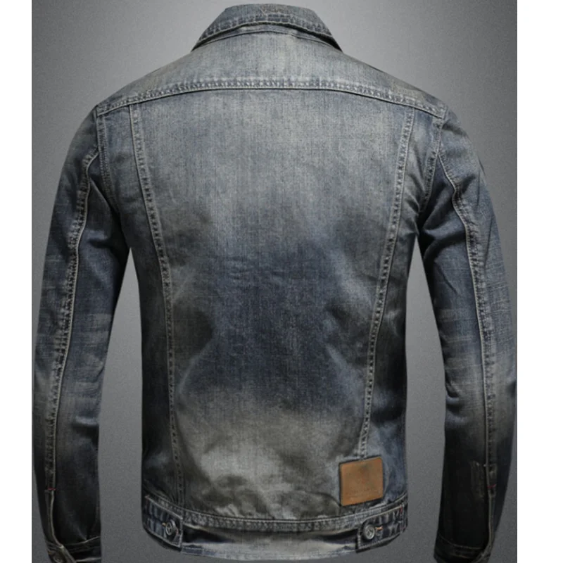 Chaqueta de hombre azul oscuro motocicleta moda chaqueta de mezclilla tendencia Slim Fit Casual Retro diario guapo chaqueta de mezclilla