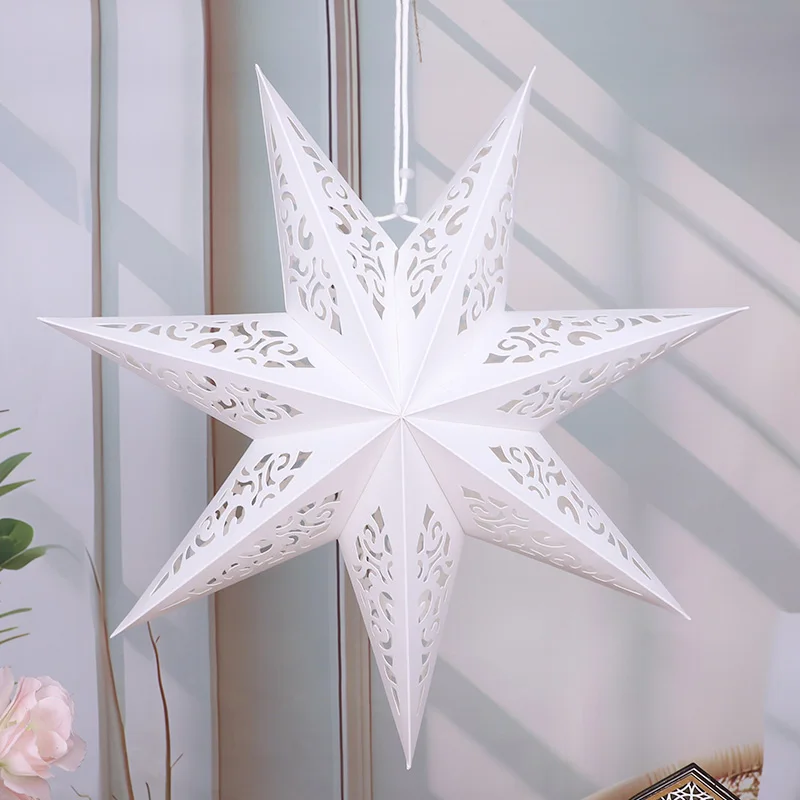 35/45cm Hollow Out Paper Star Lantern Hanging Lampshade 3D Star Window Grille Pendants Ornament 2025 Wedding Party Home Decor