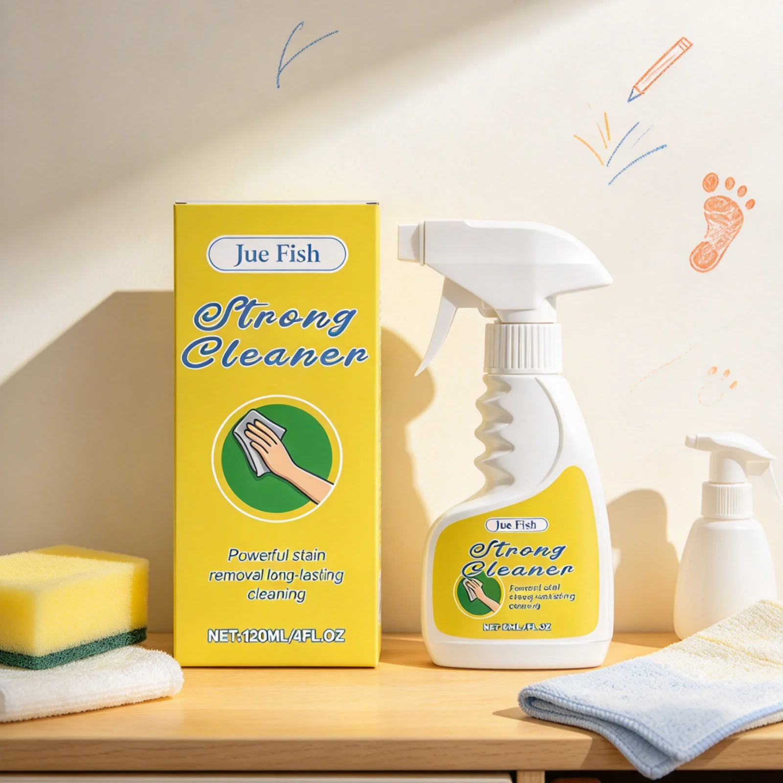 Jue Fish Wall Stain Remover Deep Cleaning Powerful Decontamination Rapid Penetration Household Wall Stain Cleaning Spray 120ml