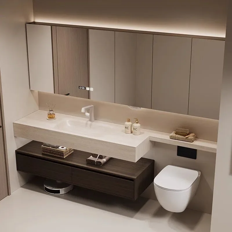 for Rock Slab Hot Bending Integrated Wash Basin Cabinet Combination Antique Toilet Extension Washbasin Seamless Bathroom
