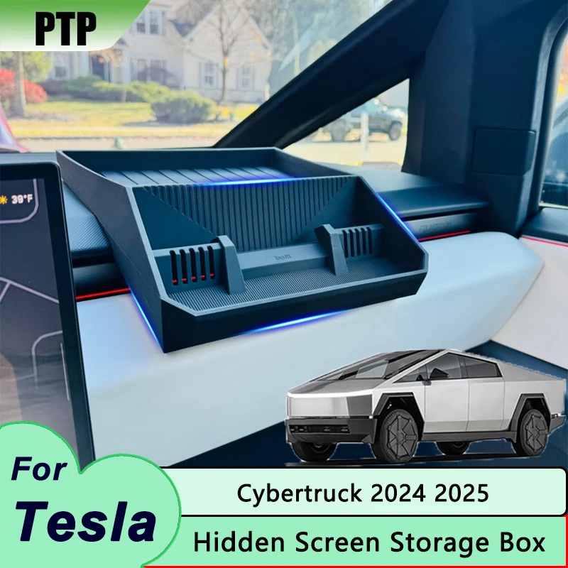 For Tesla Cybertruck 2024 2025 Hidden Screen Storage Box Silicone Console Dashboard Phone Sunglasses Organizer Car Accessories