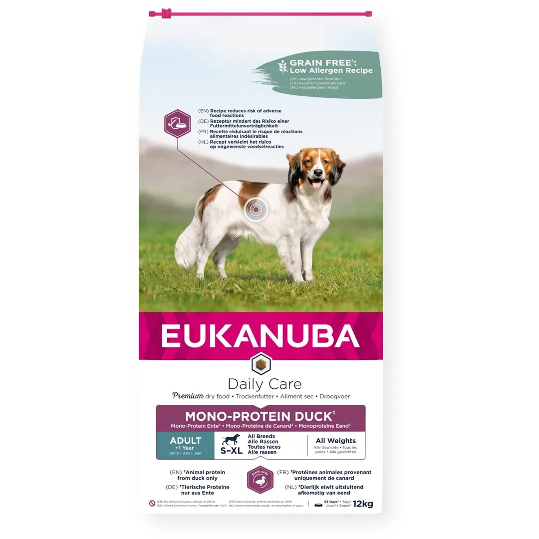 Comida seca para perros, EUKANUBA, cuidado diario, proteína, pato, Adulto, 12kg