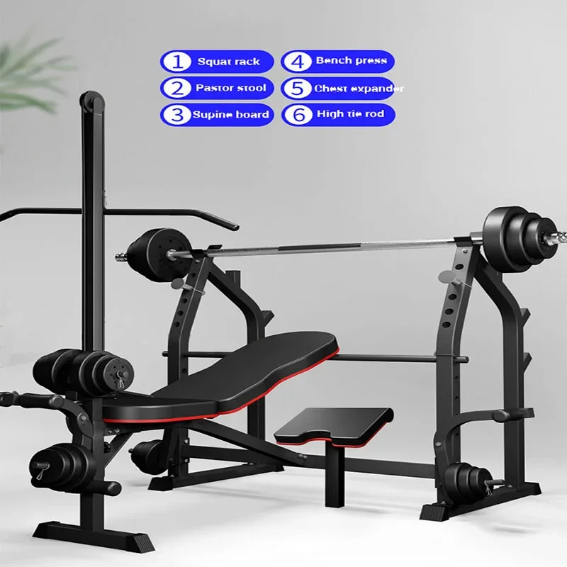 Home/Gym Multifunctional Squat Rack and Bench Press Folding Weight Bench Exercise Equipment Fitness Set Dumbbells and Barbells