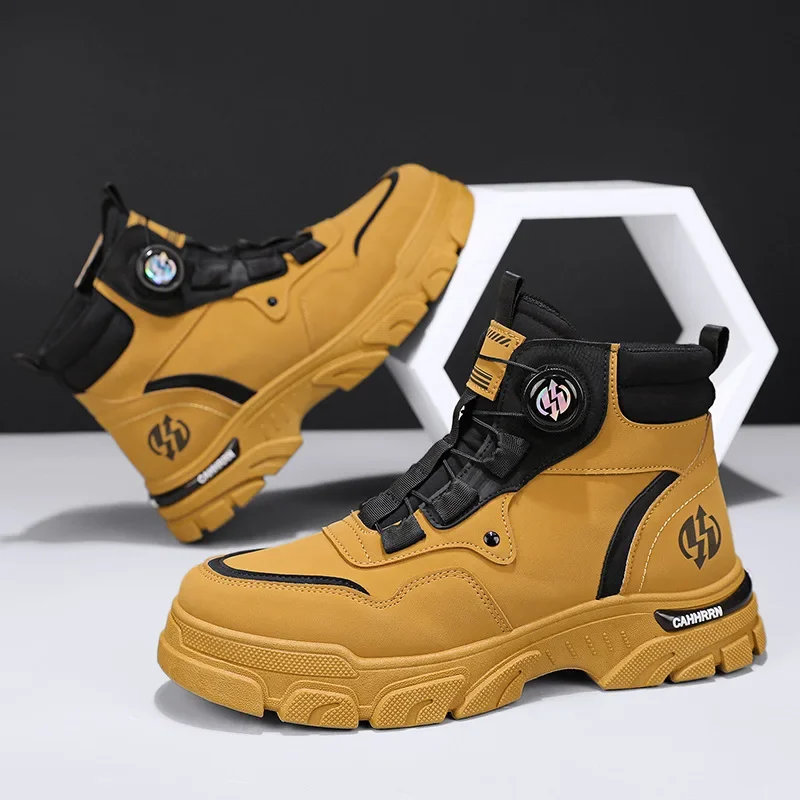 2025 Autumn and Winter New High Top Boots for Men, Rotating Button Casual Boots, Outdoor Anti Slip Thick Soled Sports Shoes
