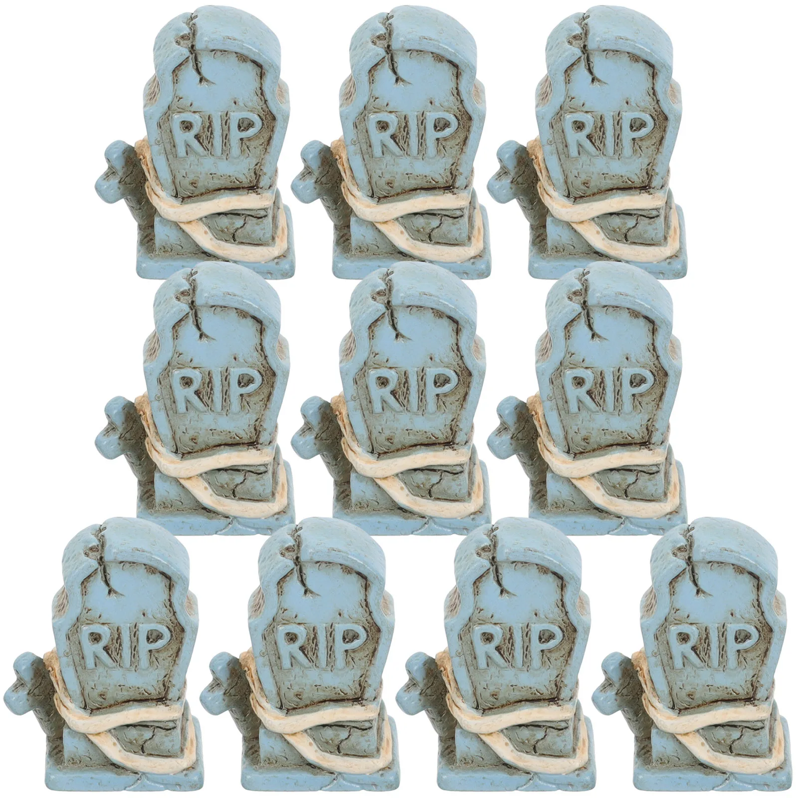 

10Pcs Blue Resin Halloween Tombstones Miniature Grave Stone Decorations Compact Props for Micro Landscape Halloween Tombstones