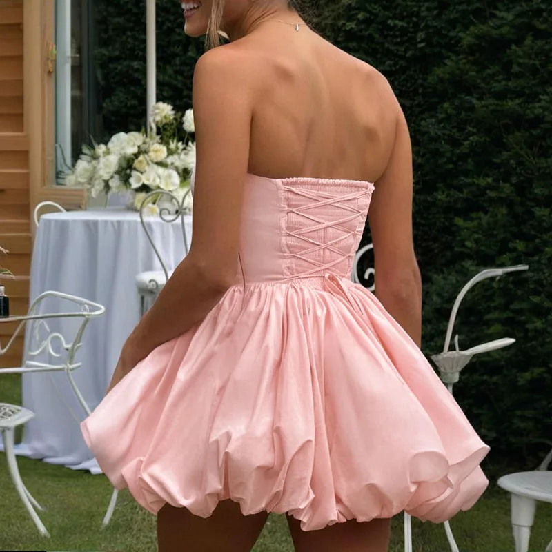 Elegant A Line Chest Hugging Dresses Spring Women Sleeveless Slash Neck Fold Mini Dress Summer High Waist Slim Big Swing Dress