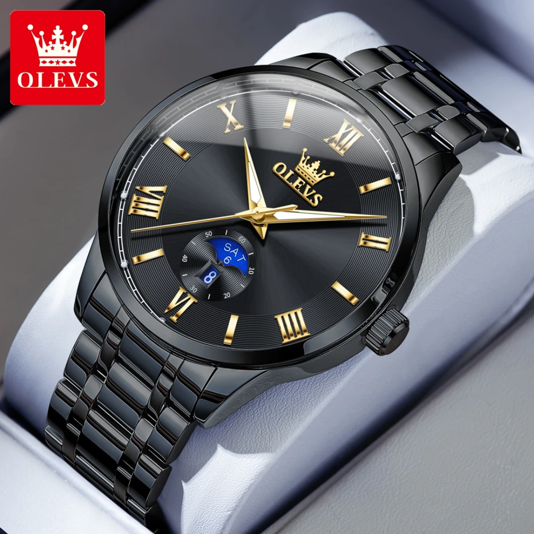 

OLEVS 3638, модные кварцевые часы, подарок, круглый циферблат, ремешок для часов из нержавеющей стали, наручные часы с дисплеем недели, светящийся календарь