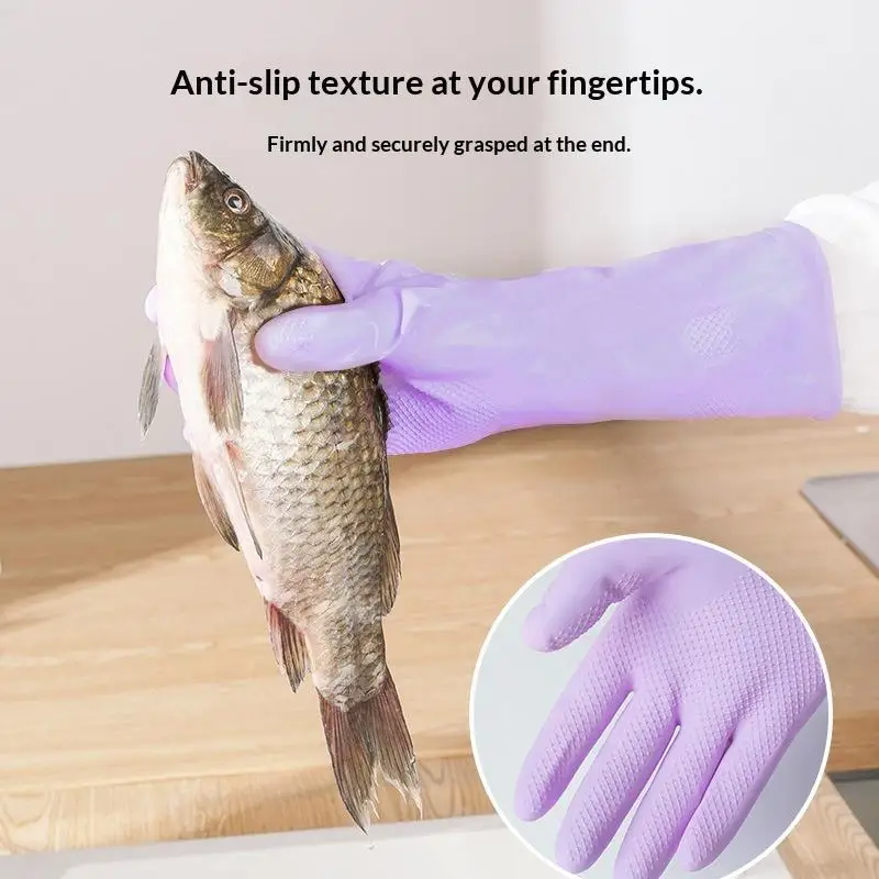 1 Paar Latex-Geschirrspülhandschuhe, mit rutschfestem Griff, wasserabweisender, wiederverwendbarer Gummihandschuh, für die Reinigung von Küche und Bad – Detail 2