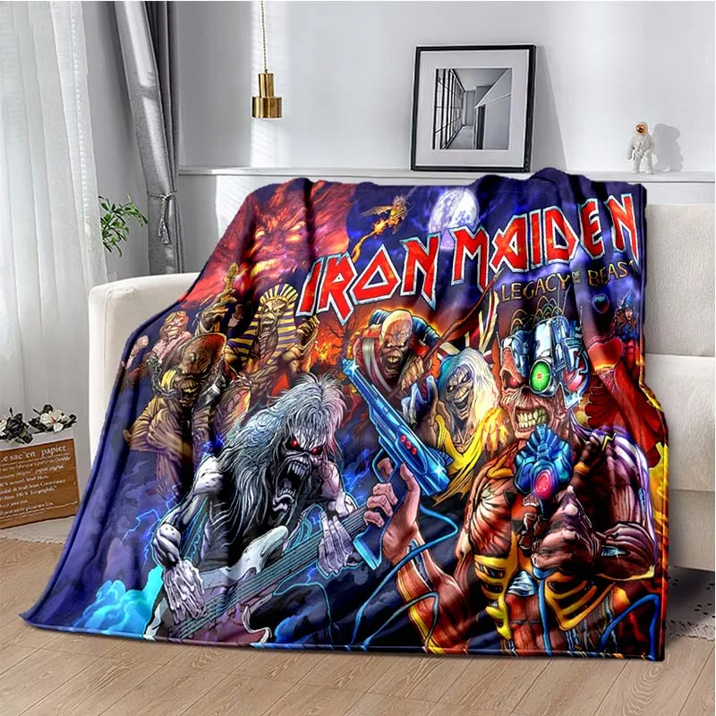 3D I-Iron-Maidens Band Print Flannel Blanket Soft Warm Lightweight Throw Blanket Home Decor For Sofa Bed Bedroom Travel Gift