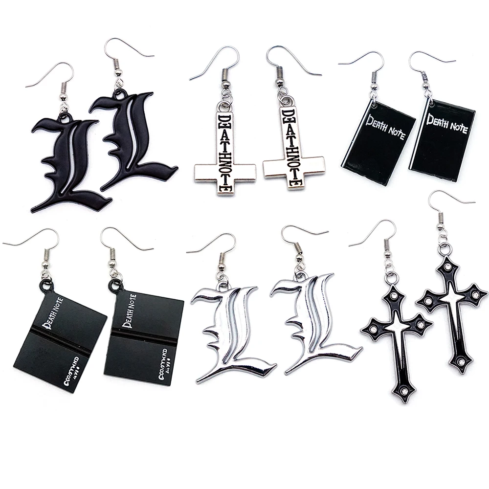 Pendientes colgantes de Anime Death Note para mujer, Brincos de Metal con cruz L, joyería de moda para hombre, pendiente con Clip, regalo al por mayor