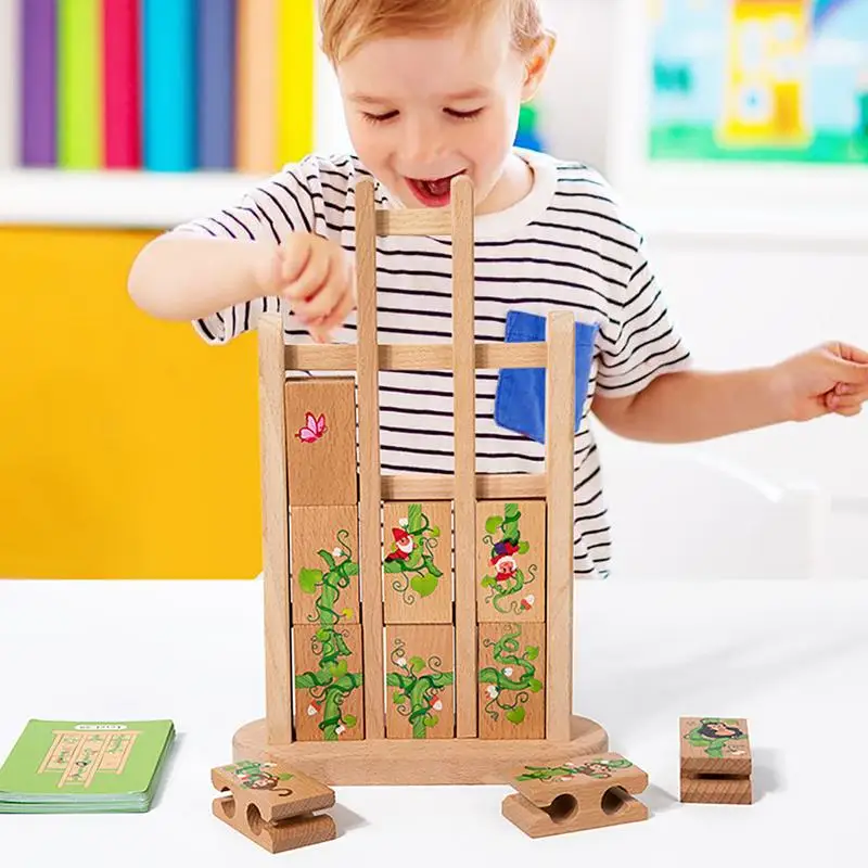 Juego de mesa de apilamiento, bloques de caída, juegos de mesa, bloques de construcción apilables de madera, juego de mesa educativo familiar para niños de 3 años o más