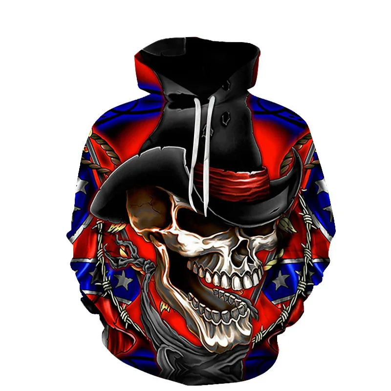 New Creativity Men 3D Skull Graphic Hoodies Spring Autumn Women Casual Commute Coat Hooded Sweatshirts Pullovers Clothing