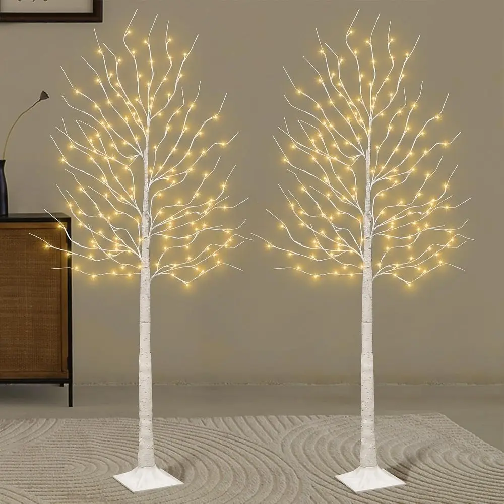 

2.6ft LED Birch Tree, 160 Warm White Lights, Ideal for Home, Seasonal, Party, and Christmas Decor, Indoor/Outdoor, 8 Functions