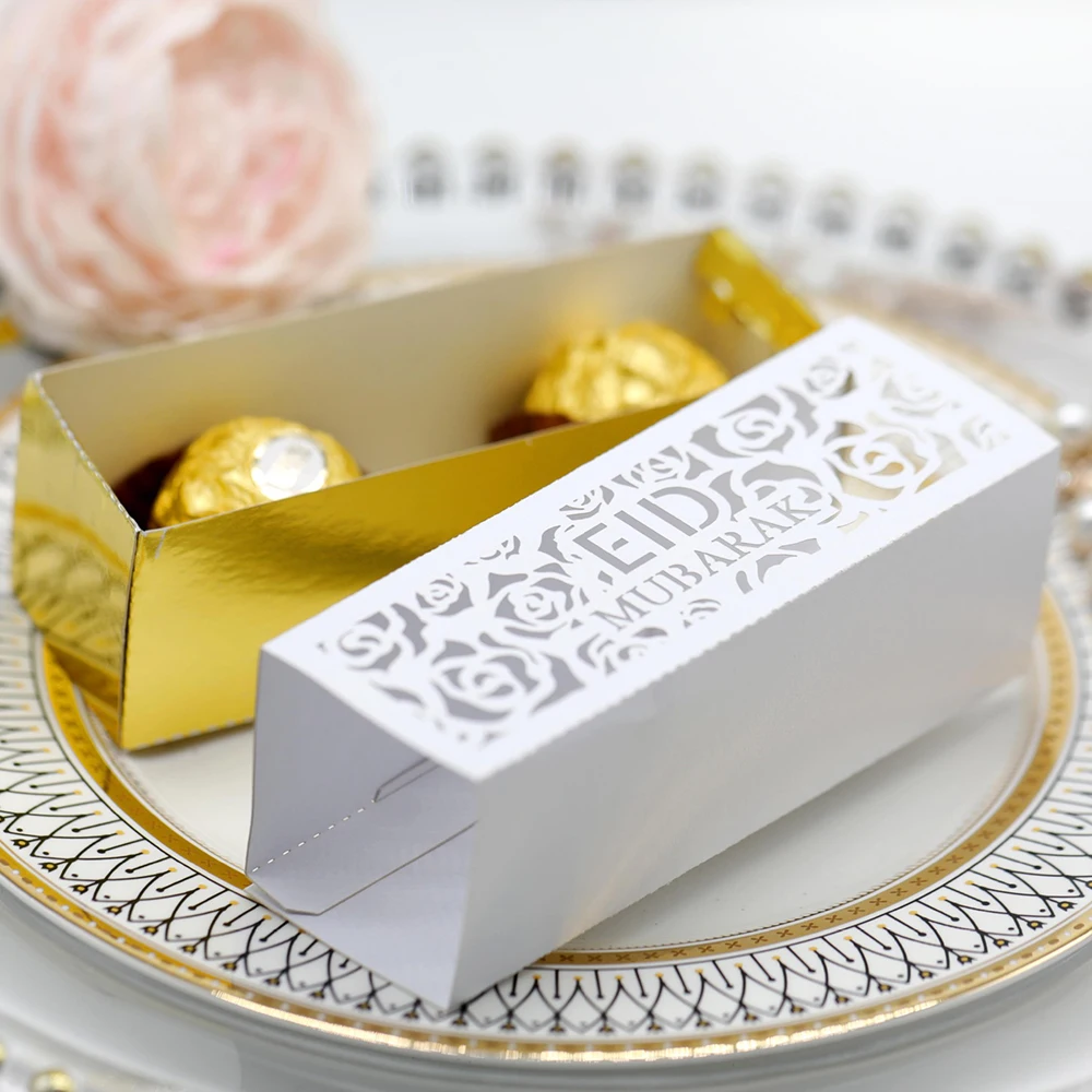10pcs Eid Mubarak Gift Box Ramadan Kareem Chocolate Candy Boxes Muslim Islamic Festival Decoration DIY Party Supplie Eid Al-fitr