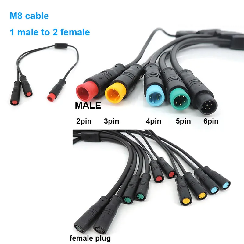 m8 Waterproof Y Splitter 1 Male to 2 way Female 2/3/4/5/6 Pin Connector cable for electric Sensor Brake E-bike Motor c1