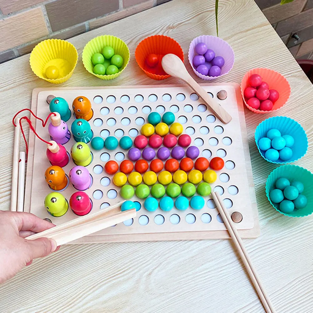 

2pcs Wooden Tweezers Kids Fine Motor Skills Toys Montessori Teaching Aids Clip Beads Blocks Safe Children Educational