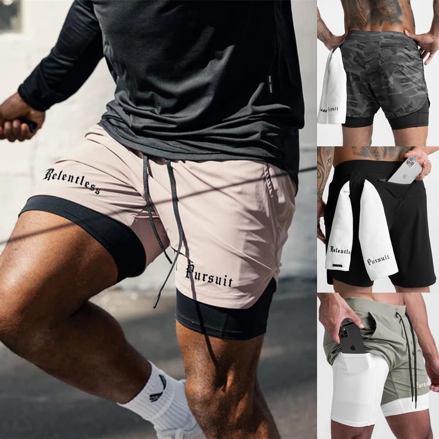 

2022 camouflage Running Shorts Men 2 in 1 Sports Jogging Fitness tatting Quick Dry Gym Training Sport Workout Short Pants