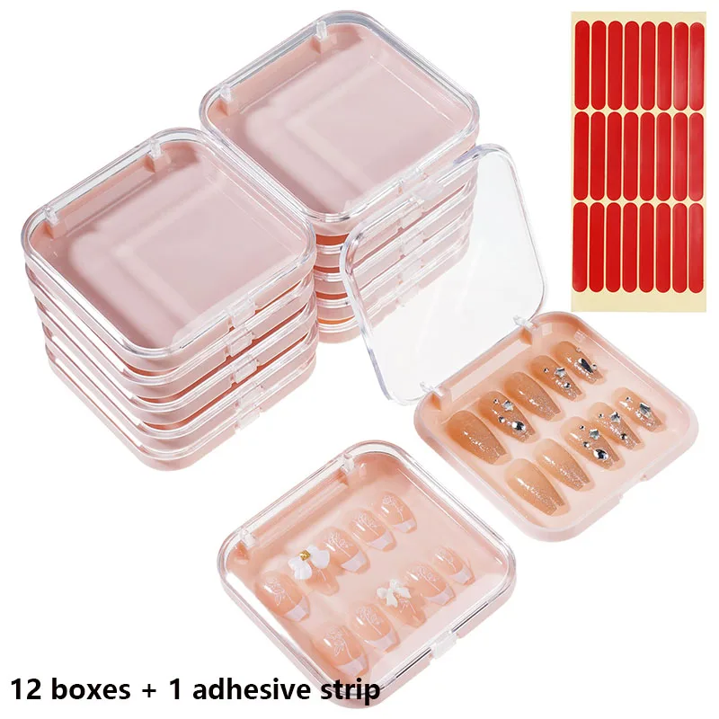 12 Packs Press On Nails Storage Boxes Fake Nails Packing Cases with Tape Clear Nail Display Box for Home DIY Nail Salon