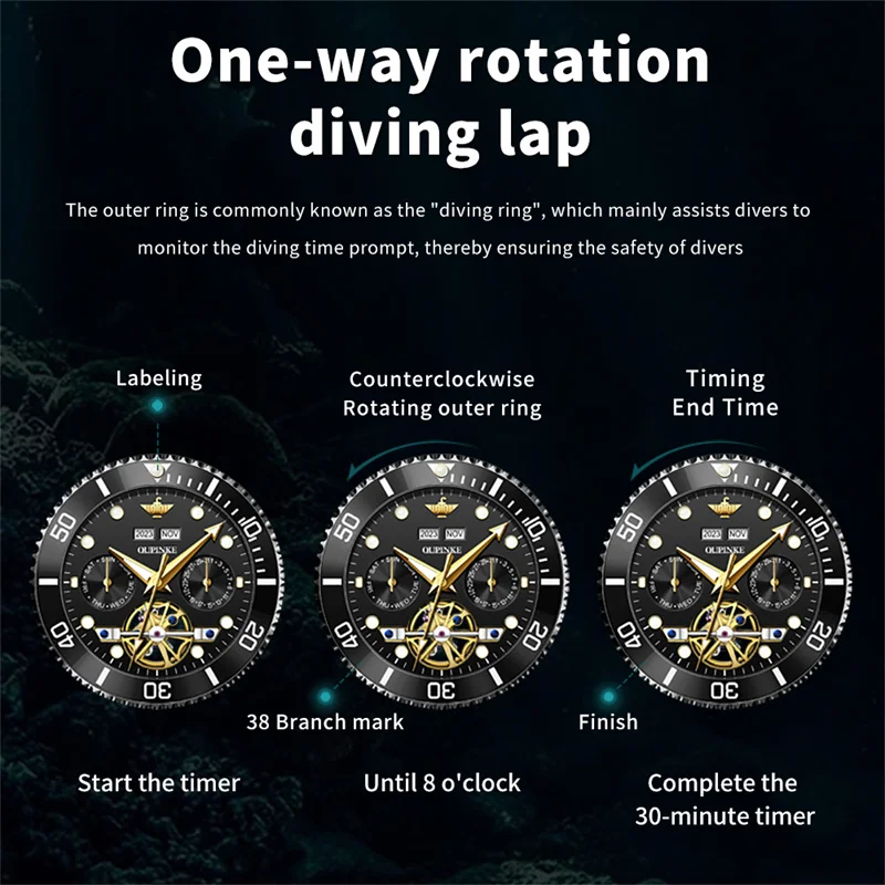 OUPINKE Top Brand Men Watches Automatic Mechanical Watch 50M Waterproof Stainless Steel Skeleton Design Watches Reloj de hombre