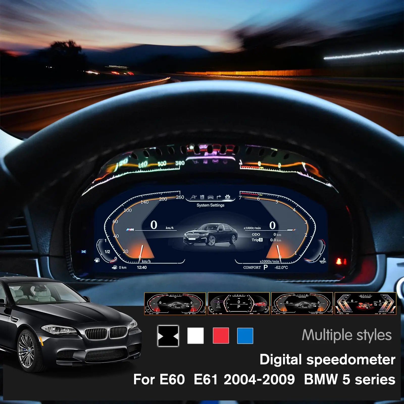 

12.3’’ Digital Instrument Cluster for BMW 5 Series E60/E61 2003-2009 speedometer gauge,plug & play