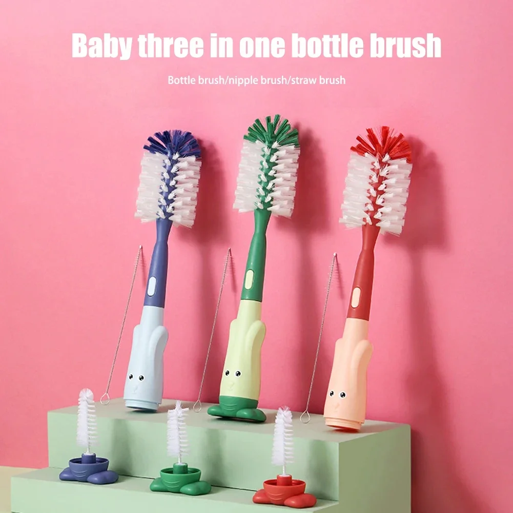 Baby Bottle Brush 3-In-1 360 Degree Baby Silicone Cup Bottle Cleaning Brushes Set andheld Soft Head Food Grade Brushes