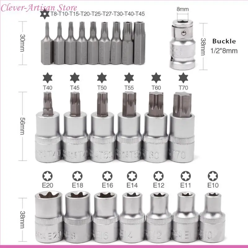 23 peças conjunto de soquete estrela para manutenção mecânica reparação de automóveis antiferrugem, para homens resistência à corrosão do mantenedor de veículos